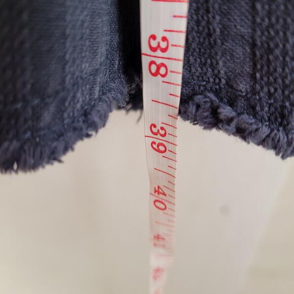 Free People blue denim flared raw hem ribbed duster jacket size M hippie grunge - Picture 10 of 10